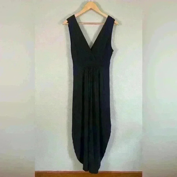 Rolla Coster Black V Neck Crossover Ribbed Tank Dress Side Slit Women's Large - Picture 4 of 8